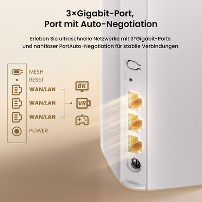Tenda Nova ME3 Pro Wi-Fi 7 Mesh System (BE3600 Dualband 2882Mbit/s 5GHz, 688Mbit/s 2,4GHz) 3X Gigabit-Ports pro Einheit, NFC, 4K-QAM, WPA3, empfohlen für Häuser mit 3-4 Schlafzimmern, 3er-Pack